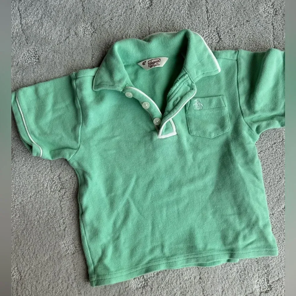 Original Penguin boys polo top shirt white piping , mint green preppy sz 18m